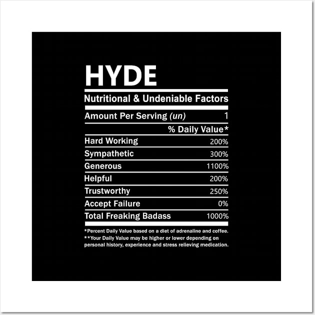 Hyde Name T Shirt - Hyde Nutritional and Undeniable Name Factors Gift Item Tee Wall Art by nikitak4um